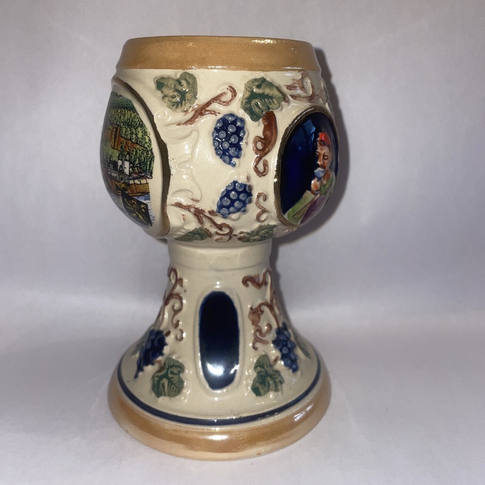 Vintage German Festival Wine Goblet Heidelberg Chalice Rare Grapes‎ Glazed